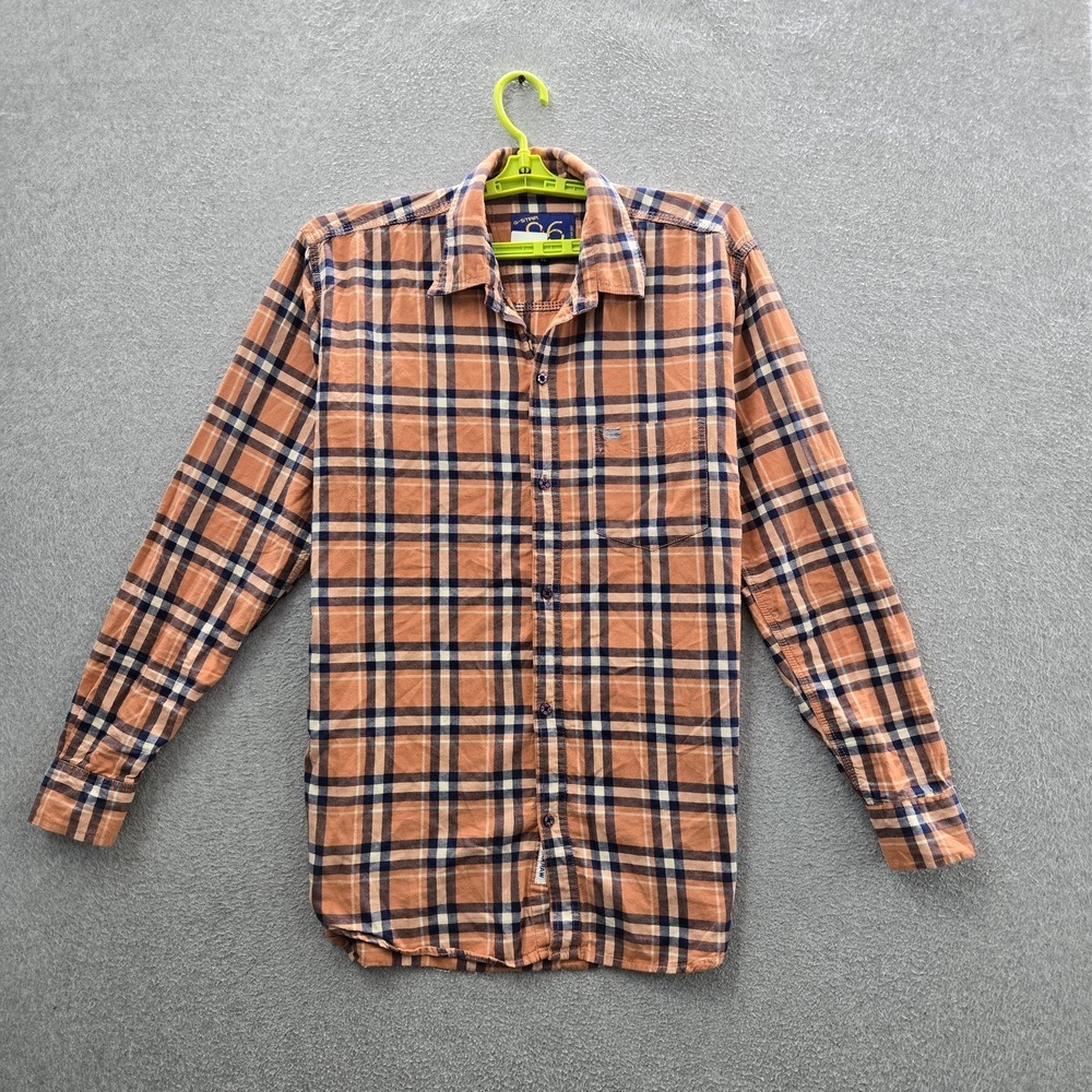 G-Star RAW‎ Men Button Up Shirt XL Orange Plaid Long Sleeve Logo